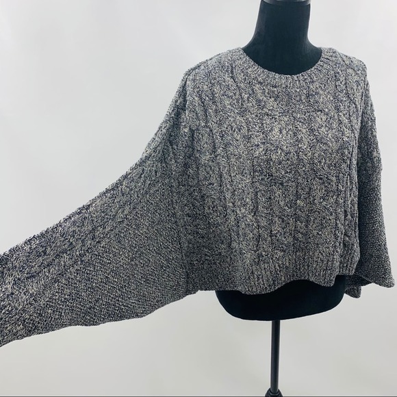 Topshop Navy Blue Crop Chunky Cable Knit Sweater - Picture 5 of 12